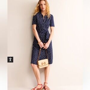 Boden Navy Polka Dot Midi Dress